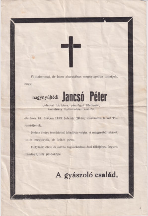 Jancsó Péter gyászjelentése